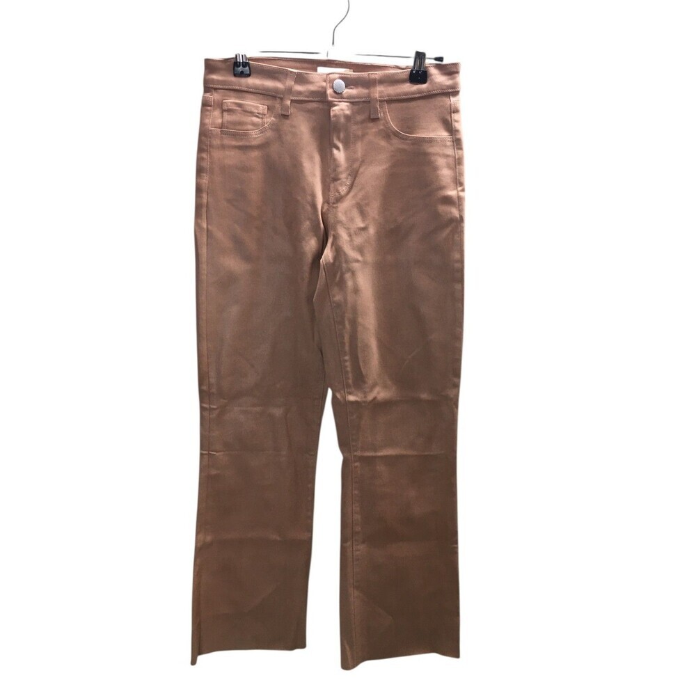 L'Agence Jeans Women's Size 25 Macaroon Kendra Coated Crop Flare Raw Hem